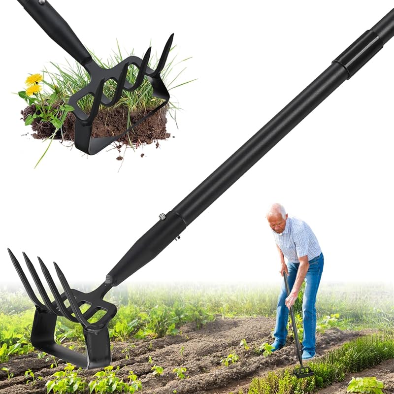 Heavy-Duty 2-in-1 Stirrup Hoe and Cultivator Set with 62-Inch Long Han