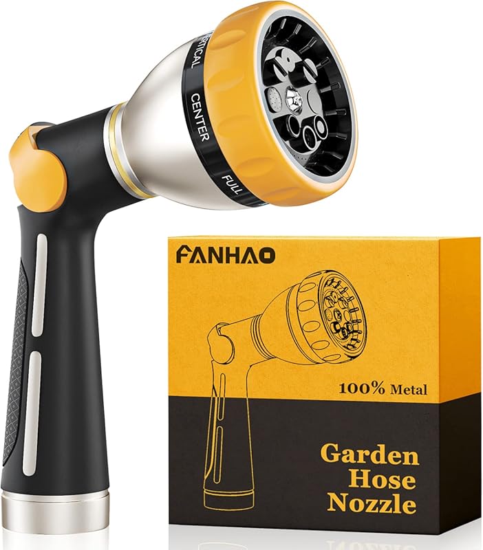 FANHAO Garden Hose Nozzle, 100% Heavy Duty Metal Spray Nozzle with Thu