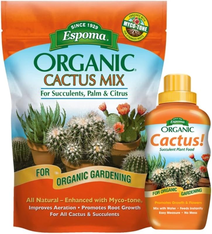 Espoma Organic Cactus Soil Mix 8qt and Liquid Plant Food 8oz Combo Pac
