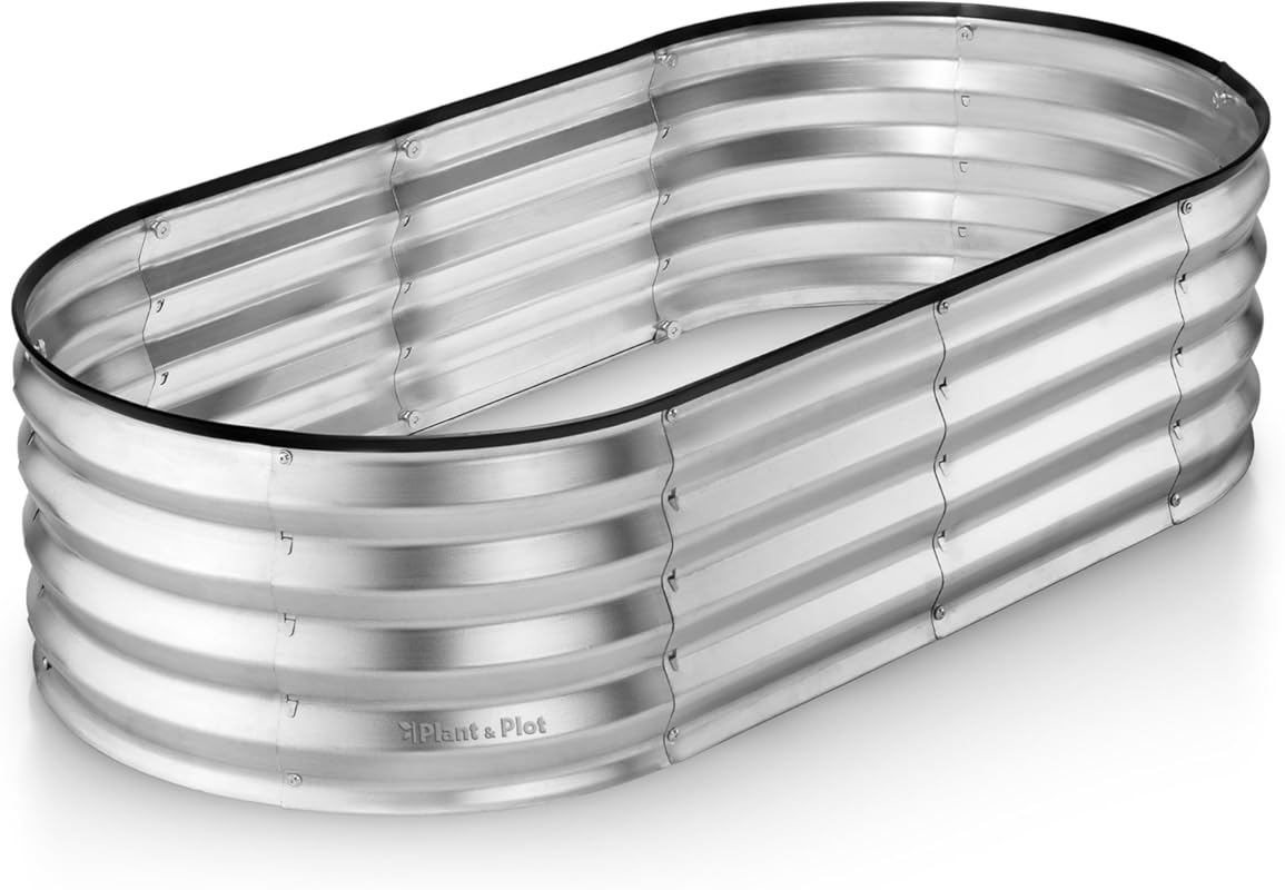 Plant & Plot Galvanized Raised Garden Bed, 4x2x1 ft with Tool-Free Des