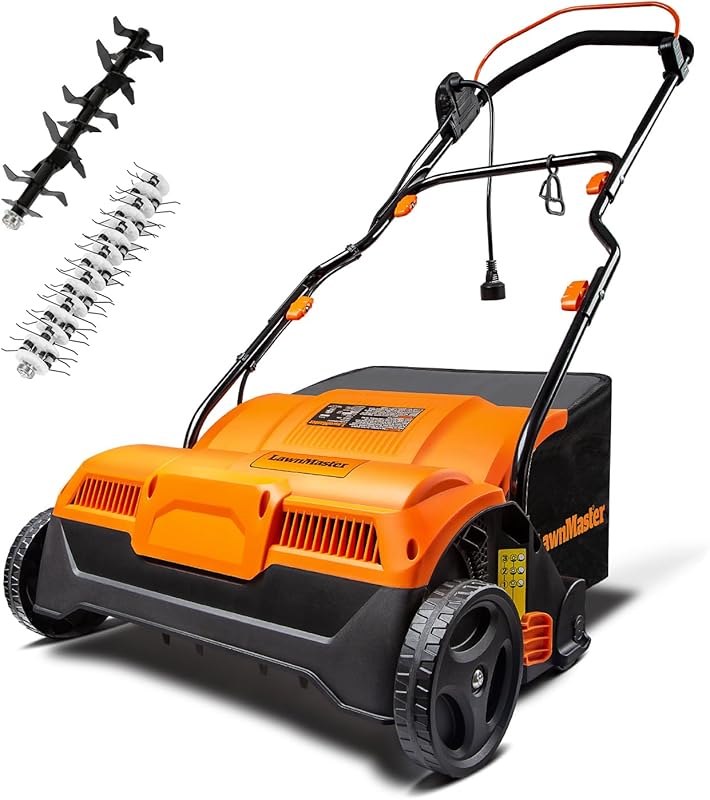 LawnMaster GVB1316 16-Inch 13-Amp Electric Dethatcher and Scarifier wi