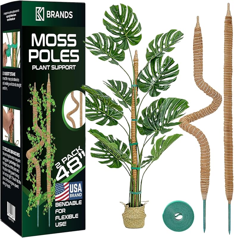2-Pack 48-Inch Bendable Moss Poles: Climbing Indoor Plant Support for
