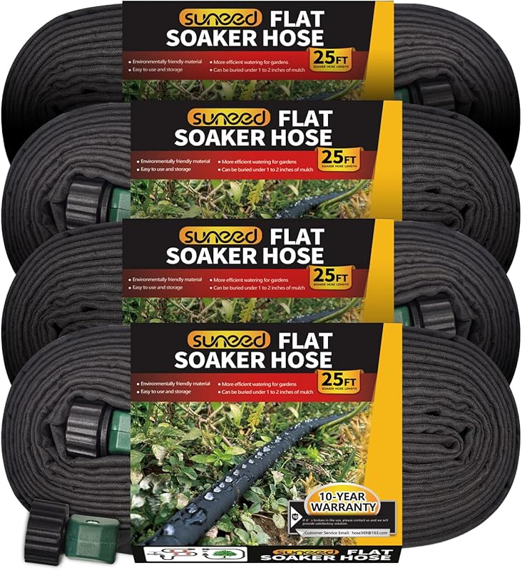 4-Pack 25FT Flat Soaker Hoses for Garden Beds, Lightweight Drip Soaker