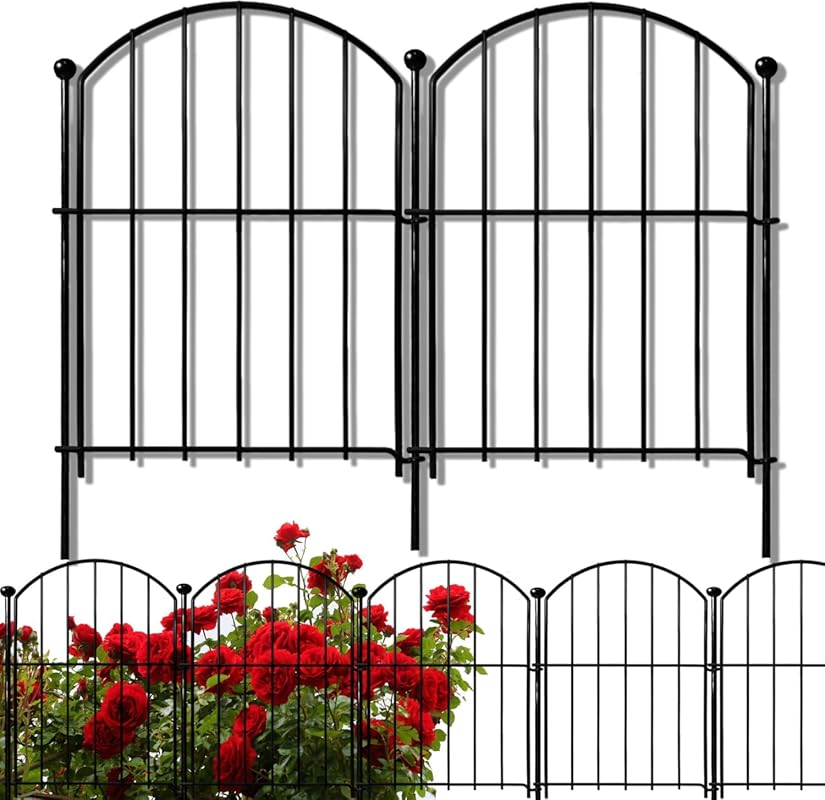 10-Panel Arched Garden Fence, 17x10 ft, Rustproof Metal No-Dig Animal 