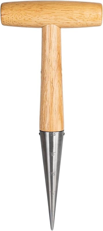 FLORA GUARD Hand Dibber Garden Tool with Wood Handle – 5'' Steel Seed 