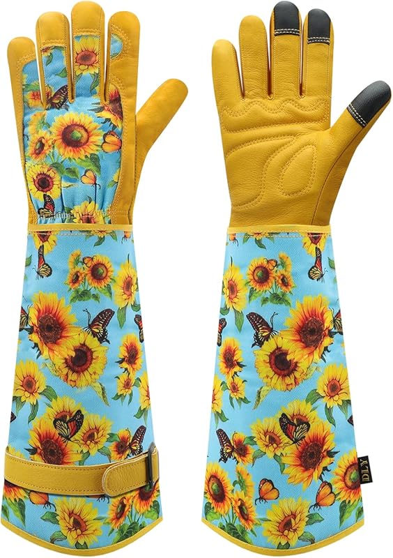 DLY Women's Thorn Proof Rose Gardening Gloves - Breathable Cowhide Lea