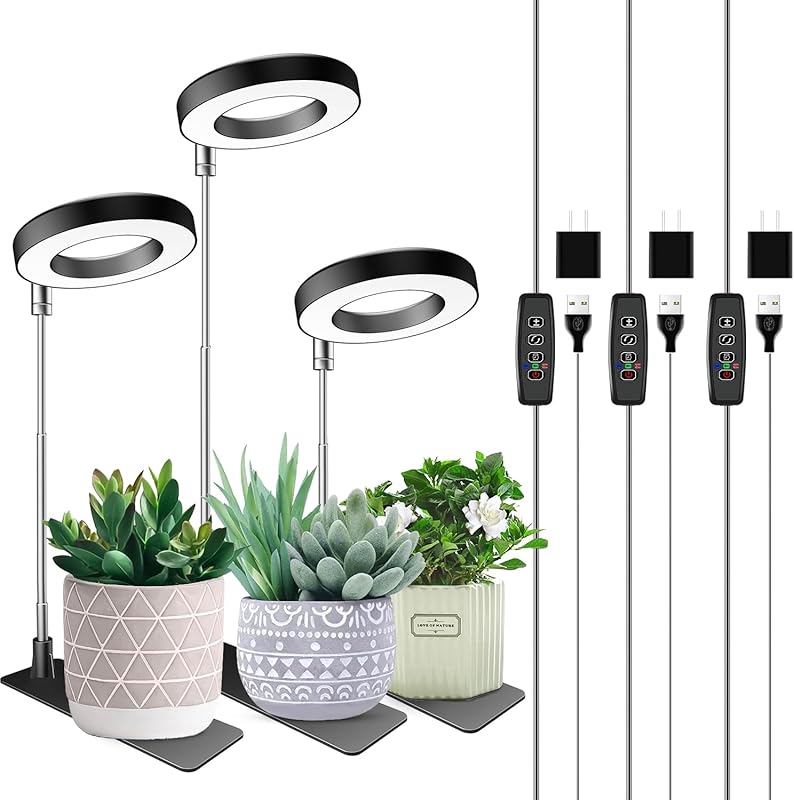 48-LED Full Spectrum Halo Grow Light with Adjustable Height, 3 Spectru