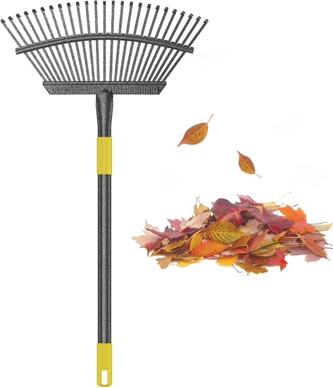 30-61 Inch Adjustable Long Handle Leaf Rake with 25 Tines and 18