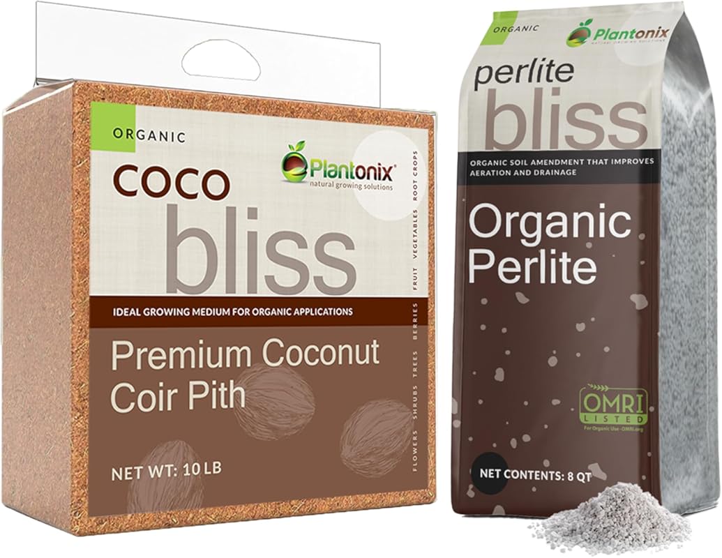 Coco Bliss 10lbs and Perlite Bliss 8 Qts Organic Bundle for Plants Gar