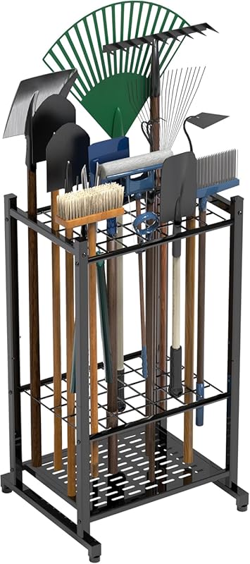 Heavy-Duty Garden Tool Organizer Tower Rack, Holds Up to 35 Long-Handl
