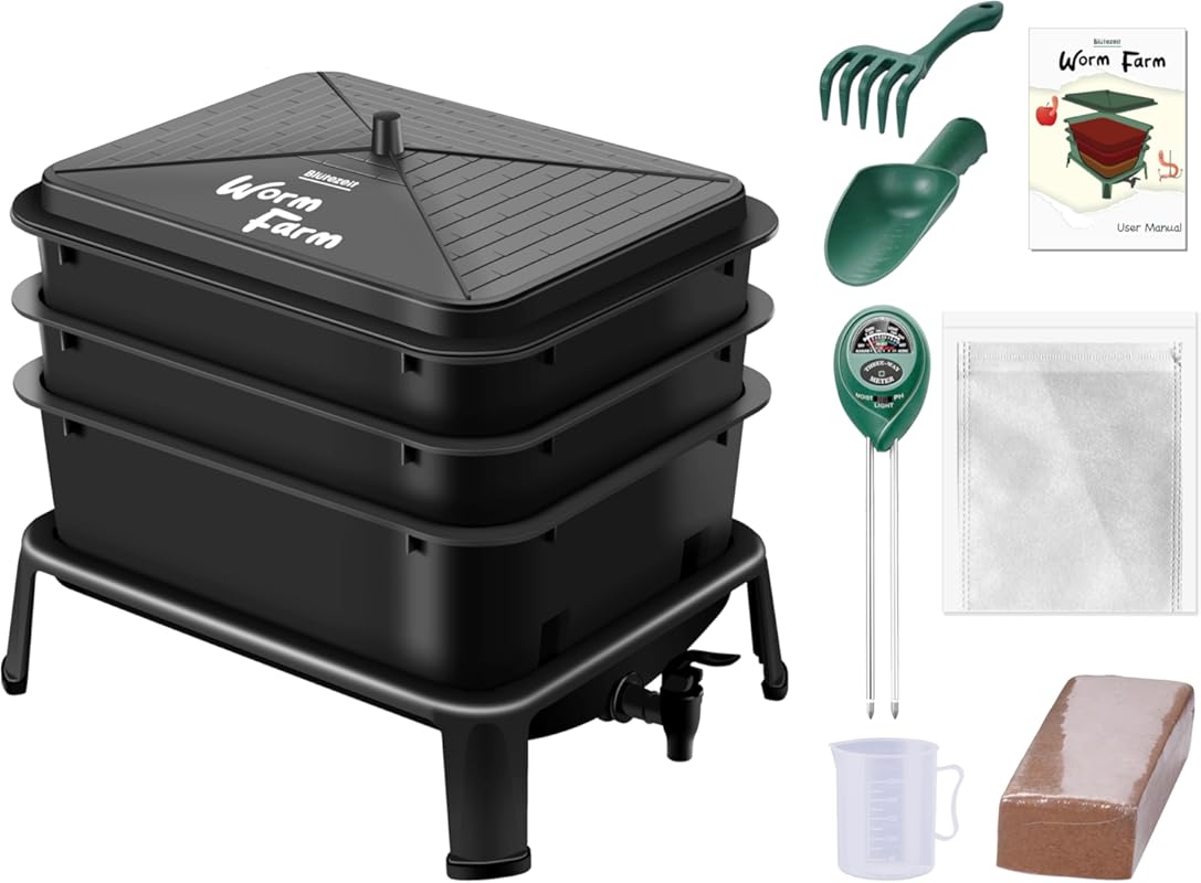 Blütezeit 3-Tray 32QT Worm Composter Starter Kit for Indoor Outdoor Ve