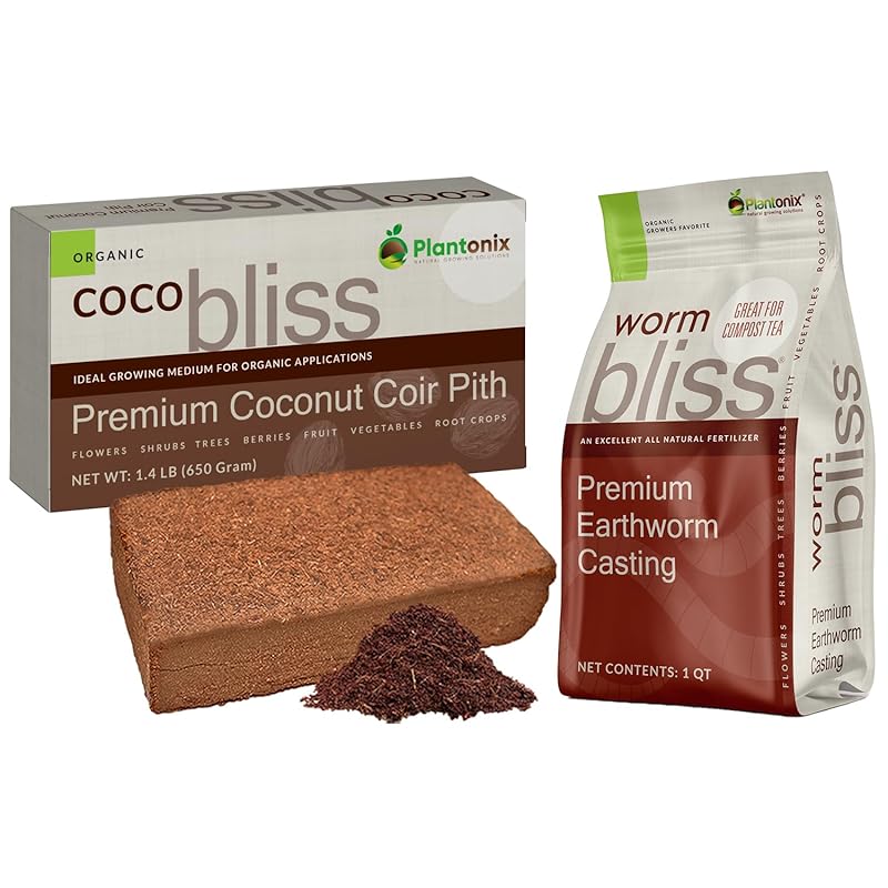 Coco Coir Brick and Worm Bliss Organic Worm Castings Coconut Coir Mix 