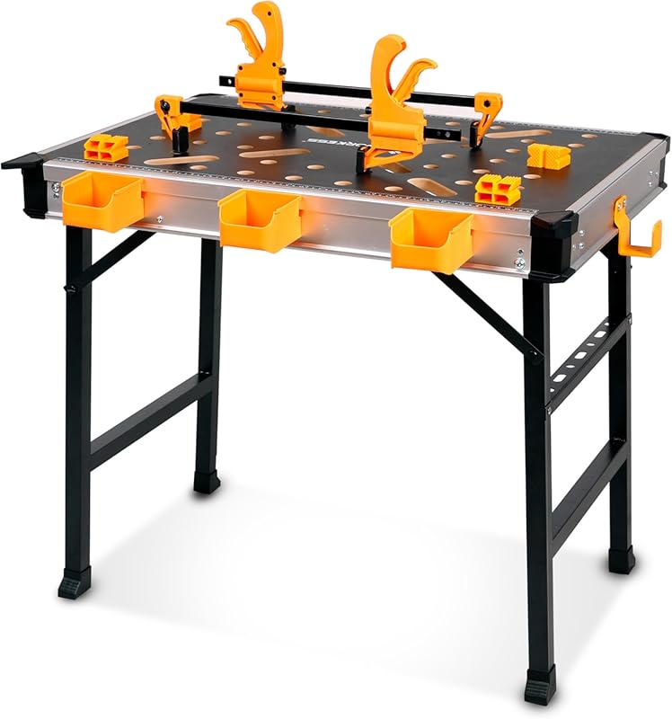 Portable Folding Workbench with 1000 Lbs Capacity, Includes 2 Quick Cl