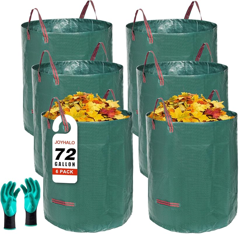 Joyhalo 72 Gallon Reusable Yard Waste Bags - 6-Pack Heavy Duty with Gl