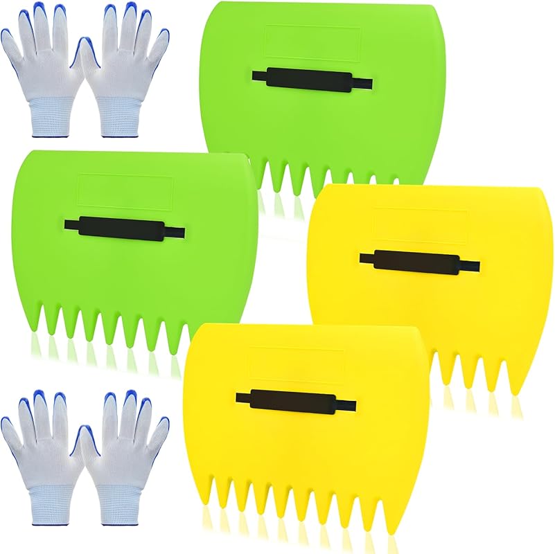 2 Sets Leaf Scoops Rakes with Gloves – Lightweight Plastic Grabbers fo