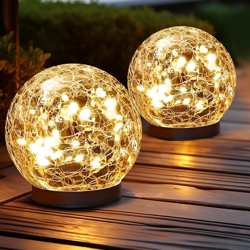Solar Globe Lights Outdoor Waterproof Cracked Glass Ball Solar Orbs fo