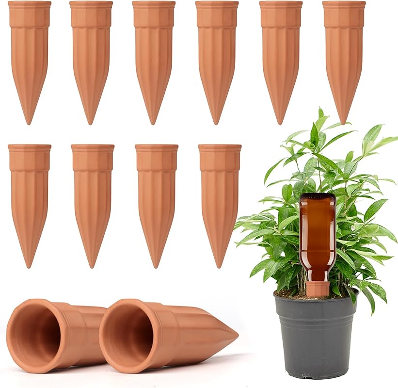 12 Pcs Small Terracotta Self Watering Spikes: Plant Watering Stakes De