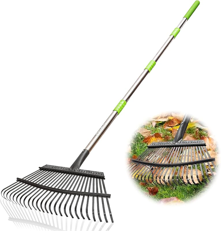 Joyhalo 65 Metal Leaf Rake: 18 Wide, 25 Tines, Adjustable for Lawn,