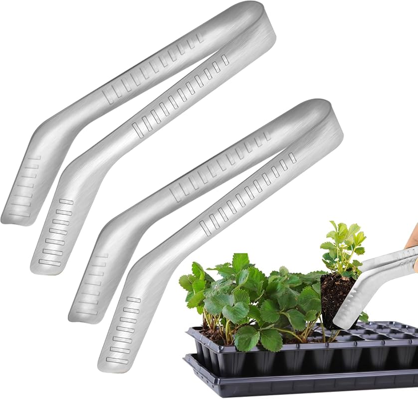 2-Piece Stainless Steel Seedling Transplant Tongs with Anti-Slip Tips 