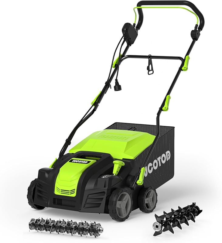 16-Inch 15-Amp Copper Motor 2-in-1 Dethatcher Scarifier with 14.5-Gall