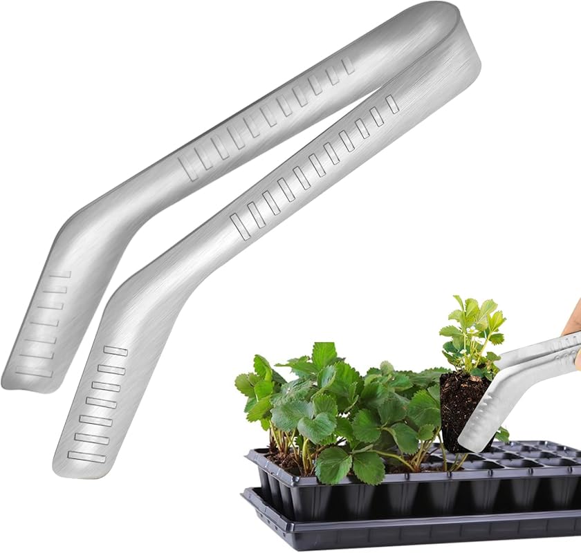1-Piece Stainless Steel Seedling Transplant Tongs with Anti-Slip Tips 