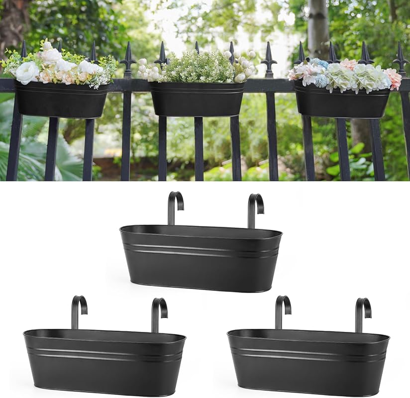 Dahey 3-Piece Metal Hanging Bucket Flower Pots: 15.7-Inch for Railing