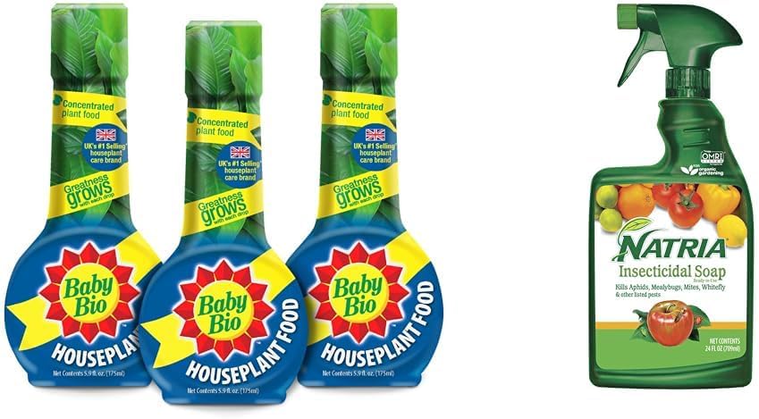 Baby Bio Houseplant Food 5.9 oz 3-Pack + NATRIA Insecticidal Soap 24 o