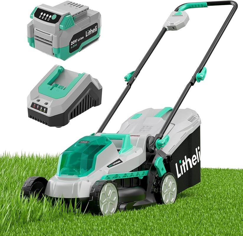 Litheli 20V 13 Inch Cordless Lawn Mower with Brushless Motor, 5 Height
