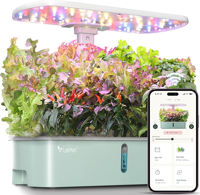 LetPot LPH-Air 10-Pod Hydroponic Garden: APP WiFi, Adjustable 24W Full