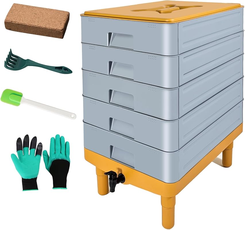 5-Tray 100L Worm Composter for Vermicomposting Starter, Indoor Outdoor