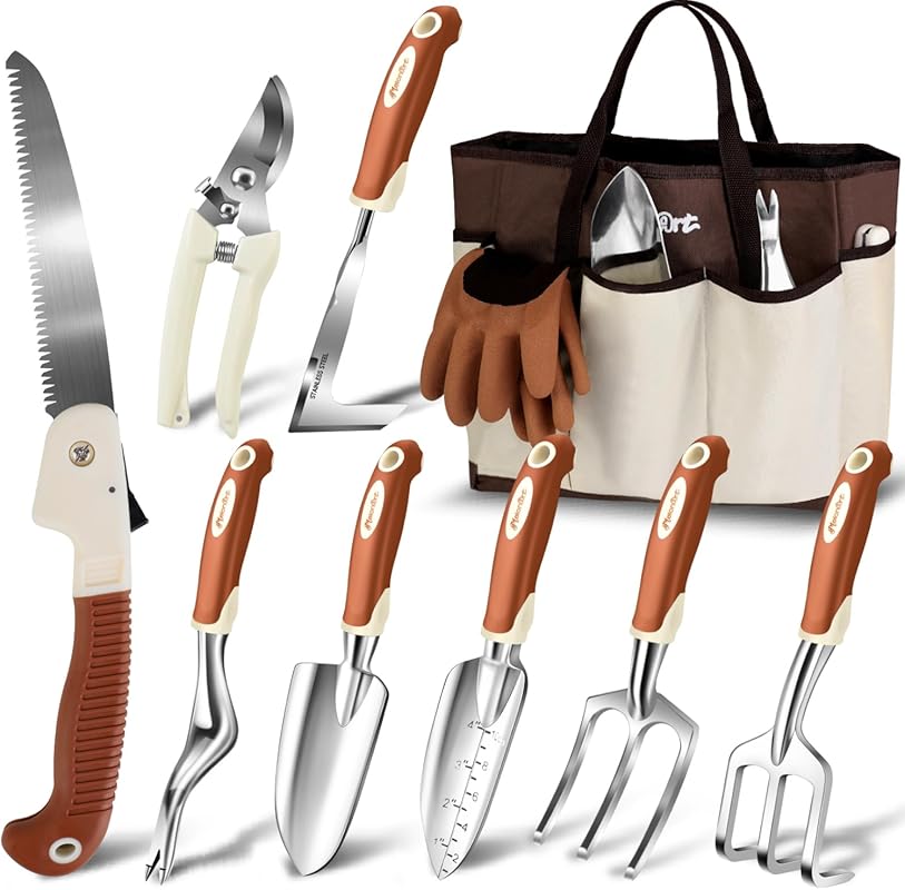 MelonArt 10-Piece Garden Tool Set with Heavy Duty Aluminum Non-Slip Er