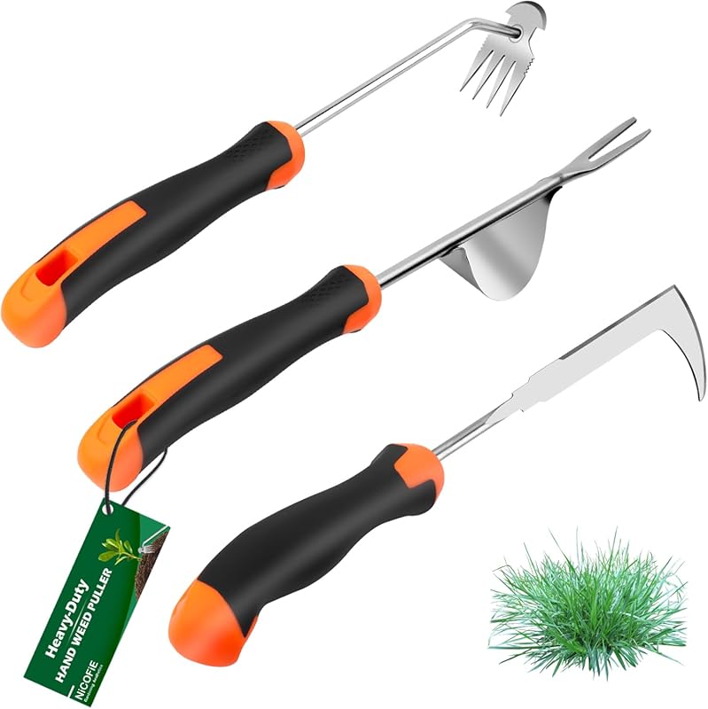 2026 4-Teeth Hand Weeder: Rubber Handle Manual Tool for Crack, Crevice & Uprooting Weeding (3 Pcs)