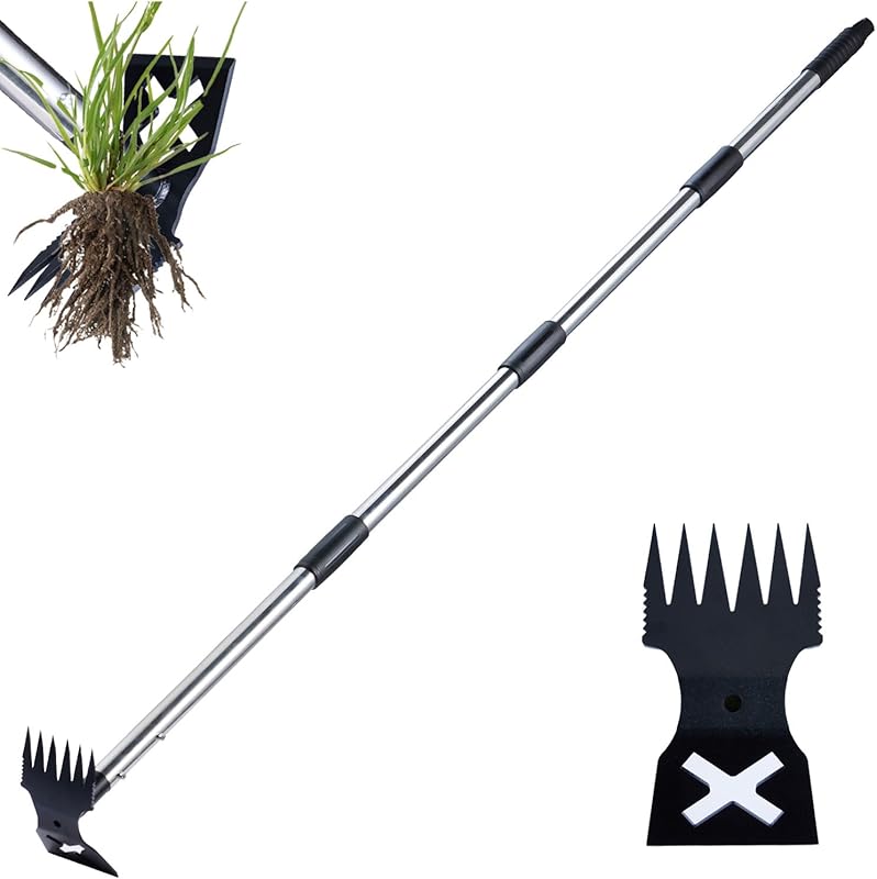 60-Inch 2-in-1 Weed Puller and Garden Hoe with Long Handle for Heavy-D