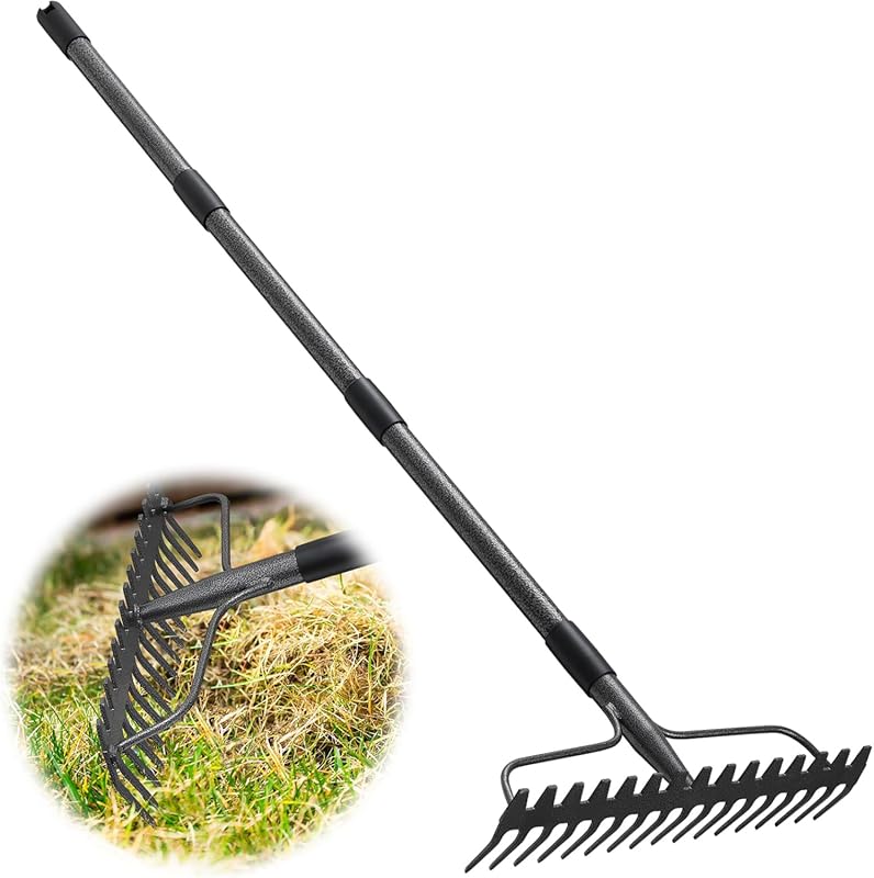 17 Tines Heavy Duty Bow Rake - 49 Inch Handle, Rustproof Metal for Tha