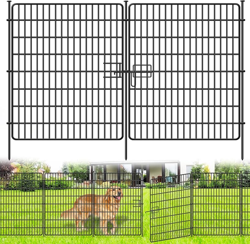 15-Panel No-Dig Fence with Gate, 32x36 ft, Rustproof Metal for Dog Bar