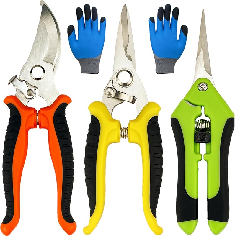 Lengnoyp 4-Pack Stainless Steel Pruning Shears with Gardening Gloves –