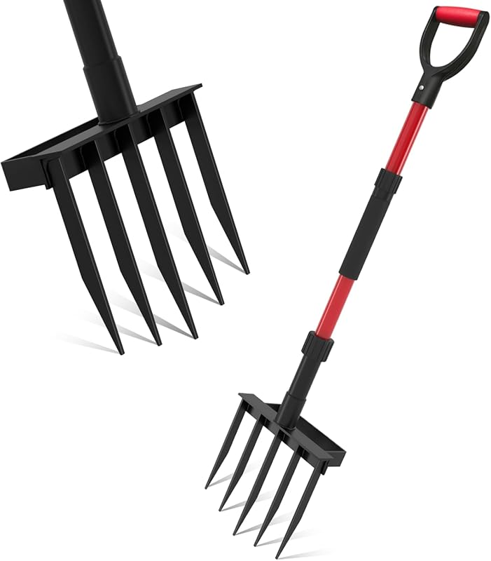 Heavy Duty 41-Inch 5-Tine Pitch Fork with Metal Head and Fiberglass Ha