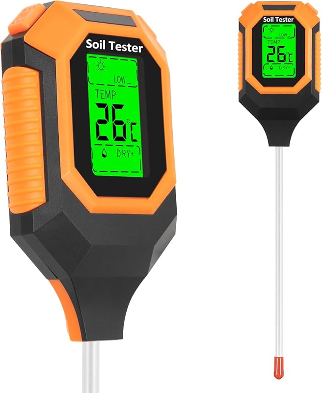 4-in-1 Soil Tester for Moisture, pH, Temperature, Sunlight with Backli