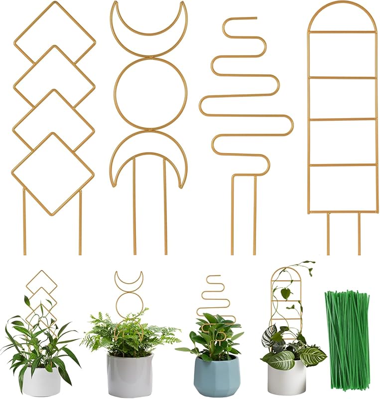 4 Pack 16 Inch Gold Metal Trellis for Climbing Plants - Indoor Outdoor