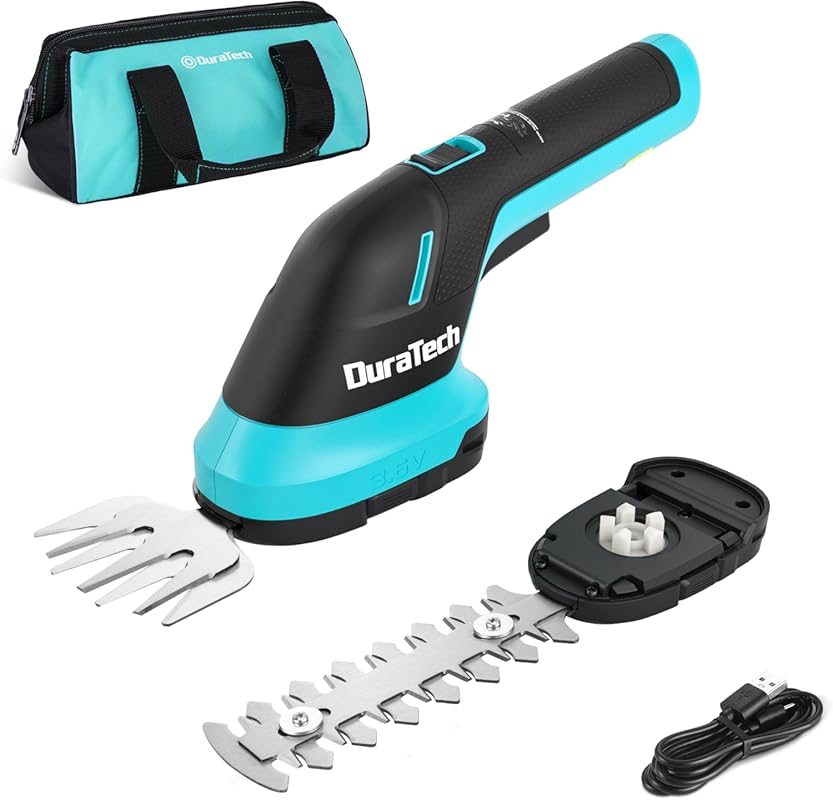 DURATECH 3.6V Cordless 2-in-1 Handheld Rechargeable Grass Trimmer & He