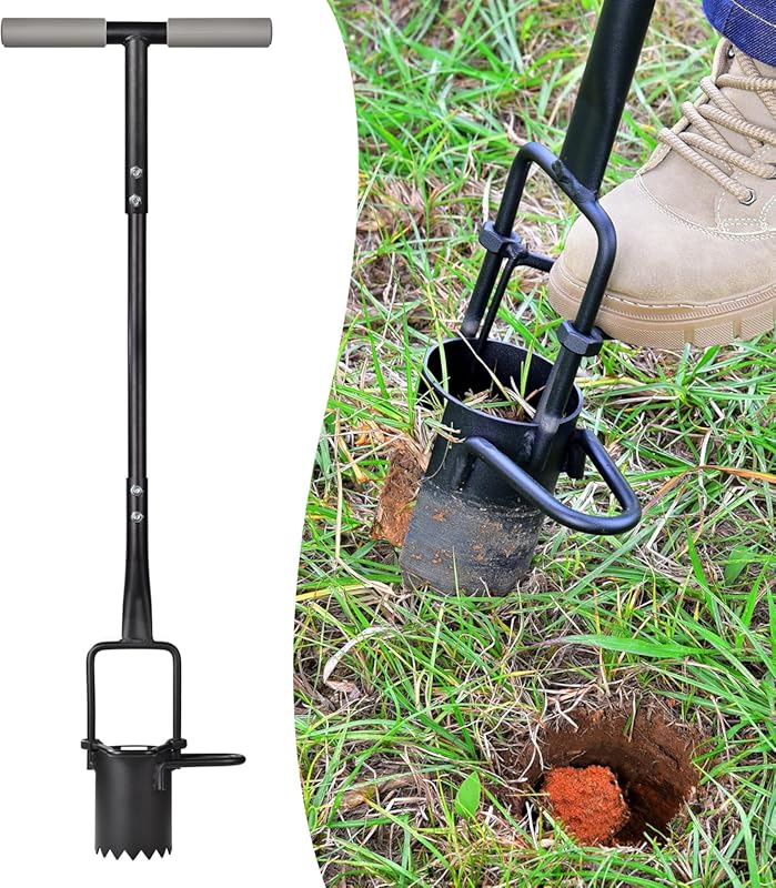 Long Handle Sod Plugger and Bulb Planter with Serrated Base for Planti