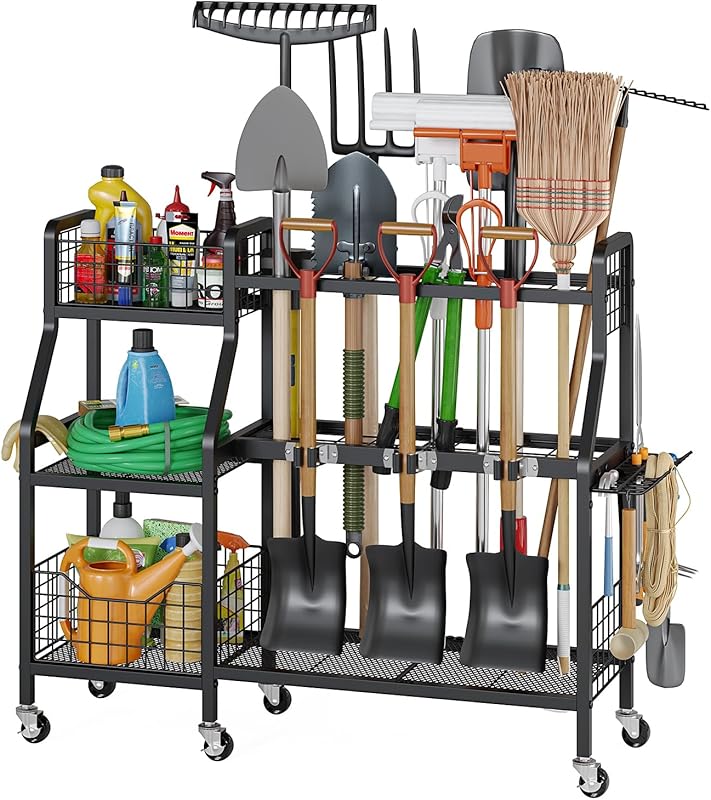 keomaisyto Heavy-Duty Garden Tool Organizer with 6 Lockable Wheels, 2