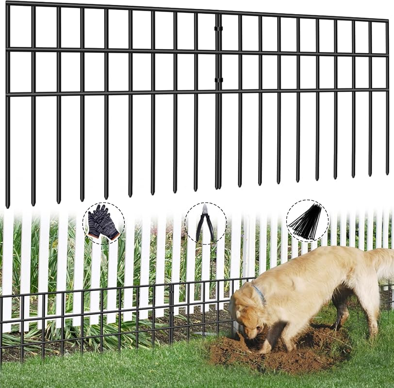 30-Panel No-Dig Garden Fence, 42.5x13 ft, Rustproof Anti-Digging Barri
