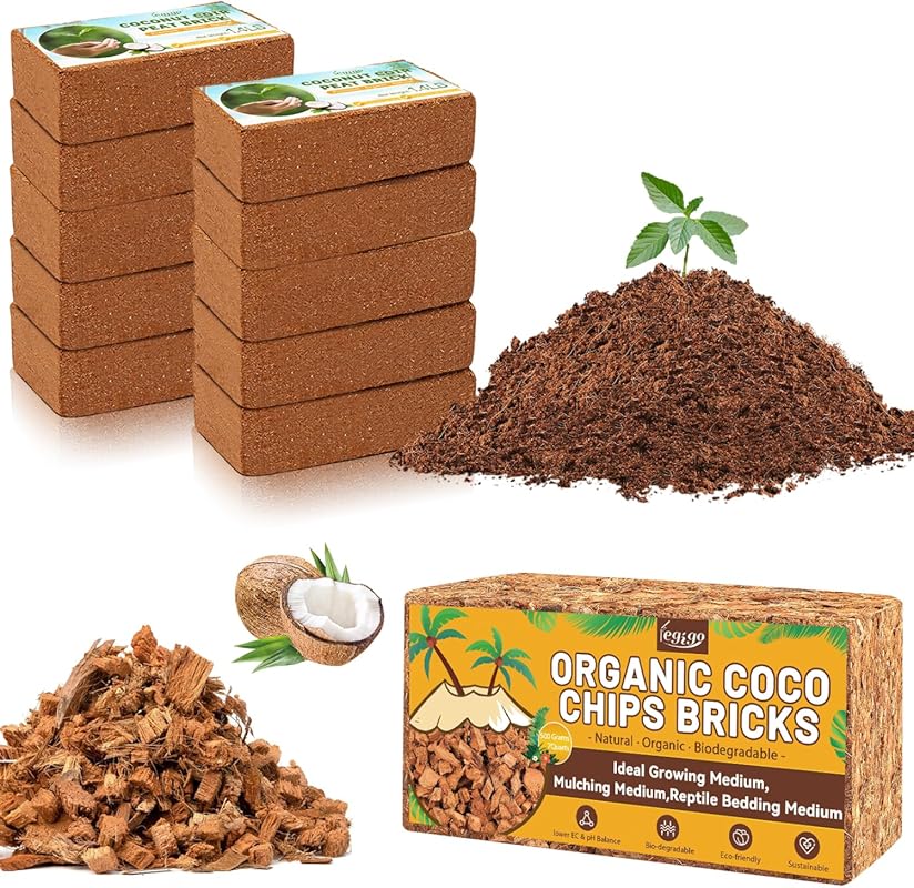Legigo 10-Pack Organic Coco Coir Bricks with 1.1 LB Coco Chips Natural