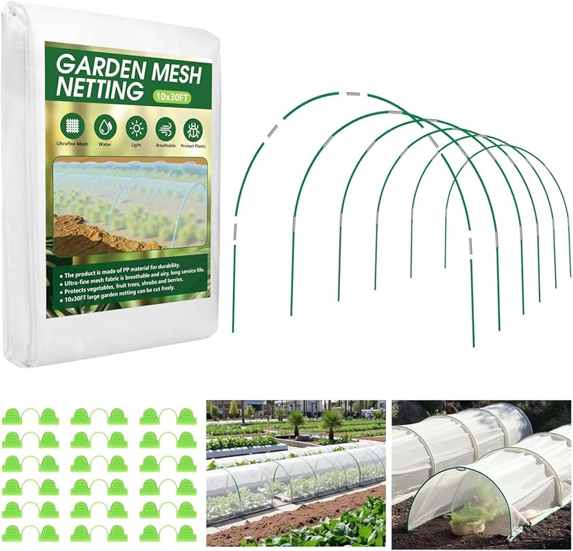 10x30 ft Garden Netting Kit for Raised Beds: Ultra Fine Mesh Row Cover