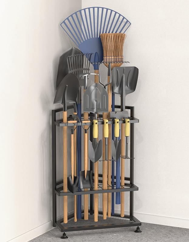 Heavy Duty Steel Corner Garden Tool Organizer Rack for Long-Handled To