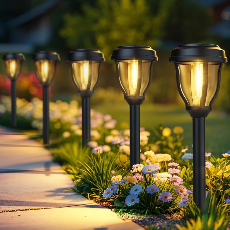 DERAYSION 12-Pack Solar Pathway Lights: Auto On/Off Waterproof Outdoor