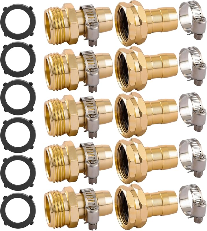 5 Set Garden Hose Repair Connector Kit with Clamps, Fits 3/4