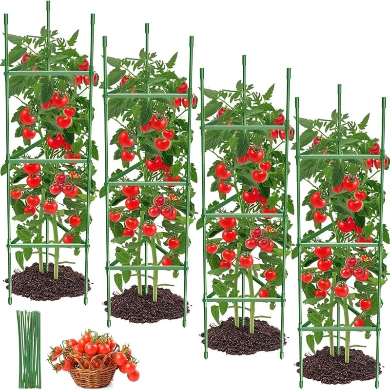 4PCS 51.2 Inch Tomato Trellis Cages - Tall Plant Support for Raised Ga