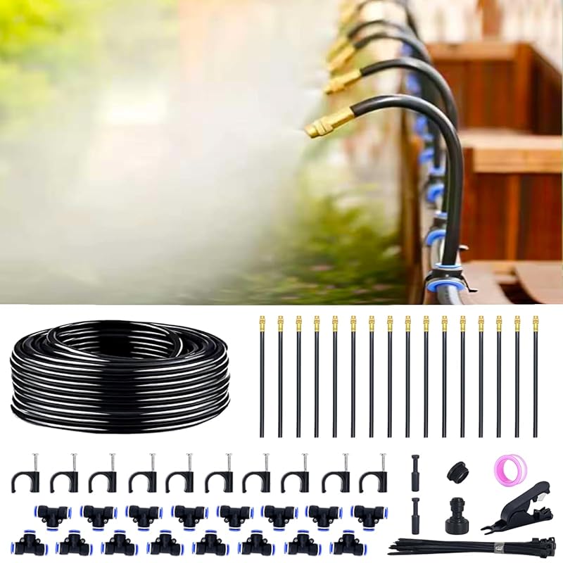 360° Adjustable Drip Irrigation with 50FT 5/16 inch Tubing, 16 Nozzles